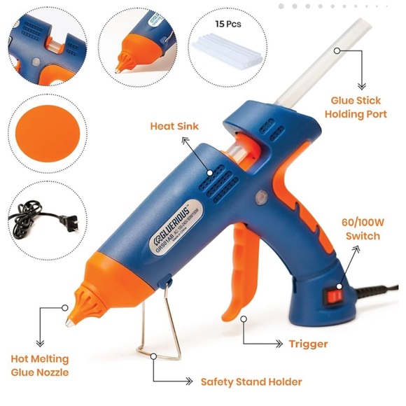 Full Size Hot Glue Gun Kit Dual High Temp Large Glue Gun with 15 Glue Sticks NEW - Picture 2 of 6